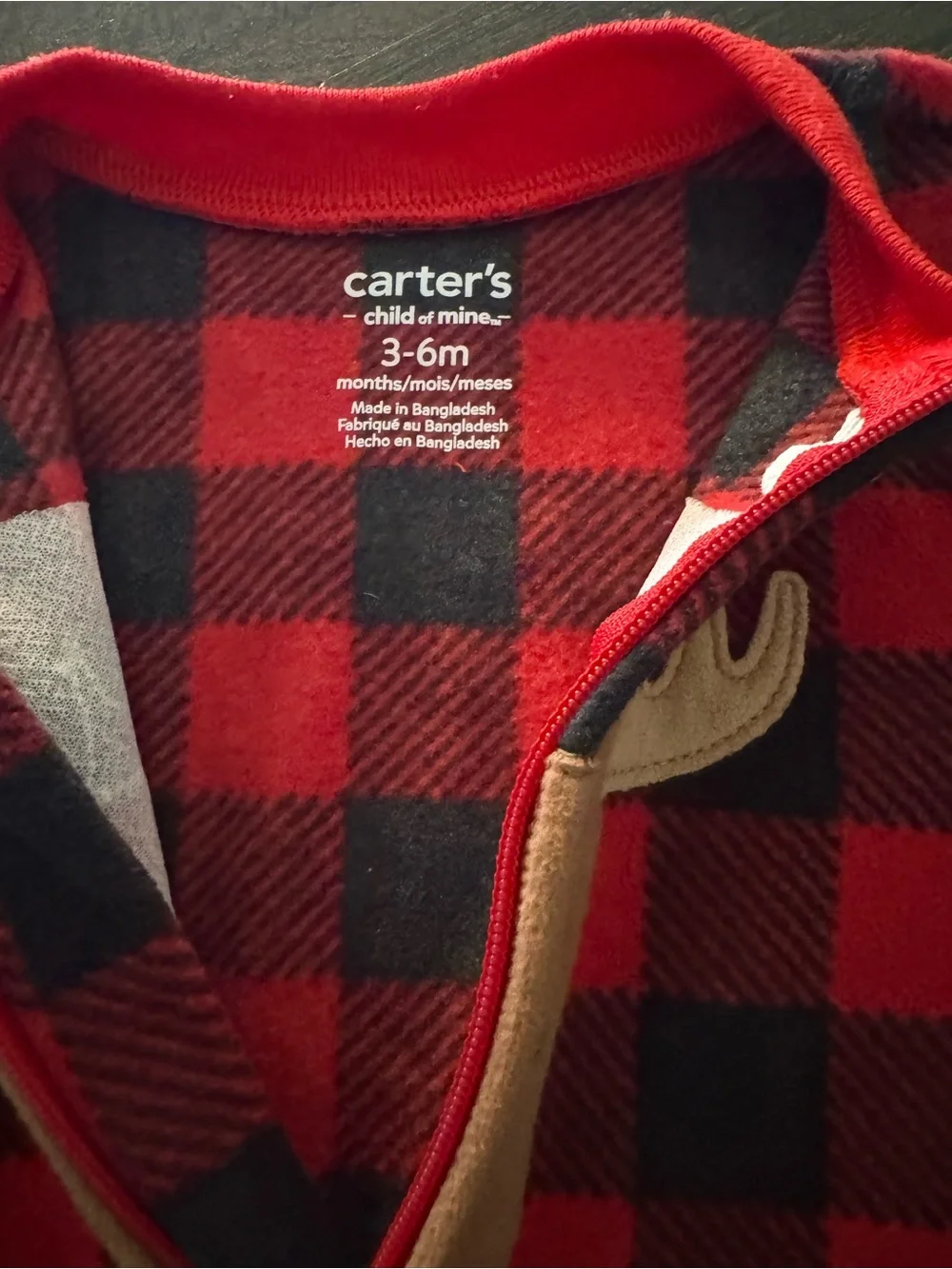 Carter's Red & Black Buffalo Plaid Moose Footed One-Piece